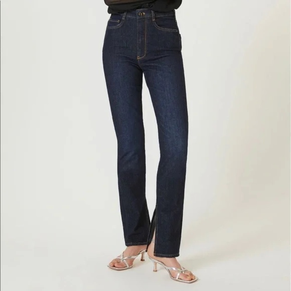 NEW Pilcro for Anthropologie Dark Straight Leg High Waist Split Hem Jeans 31